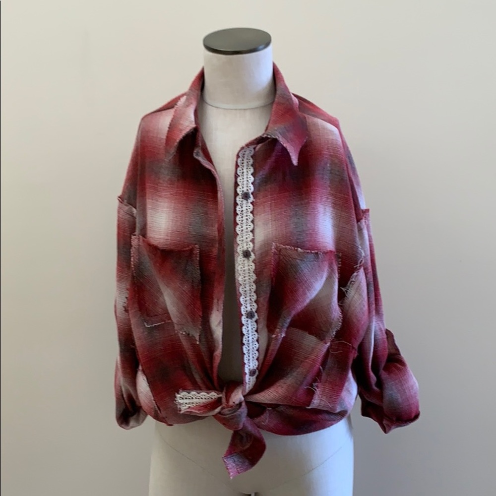 POL plaid button down top